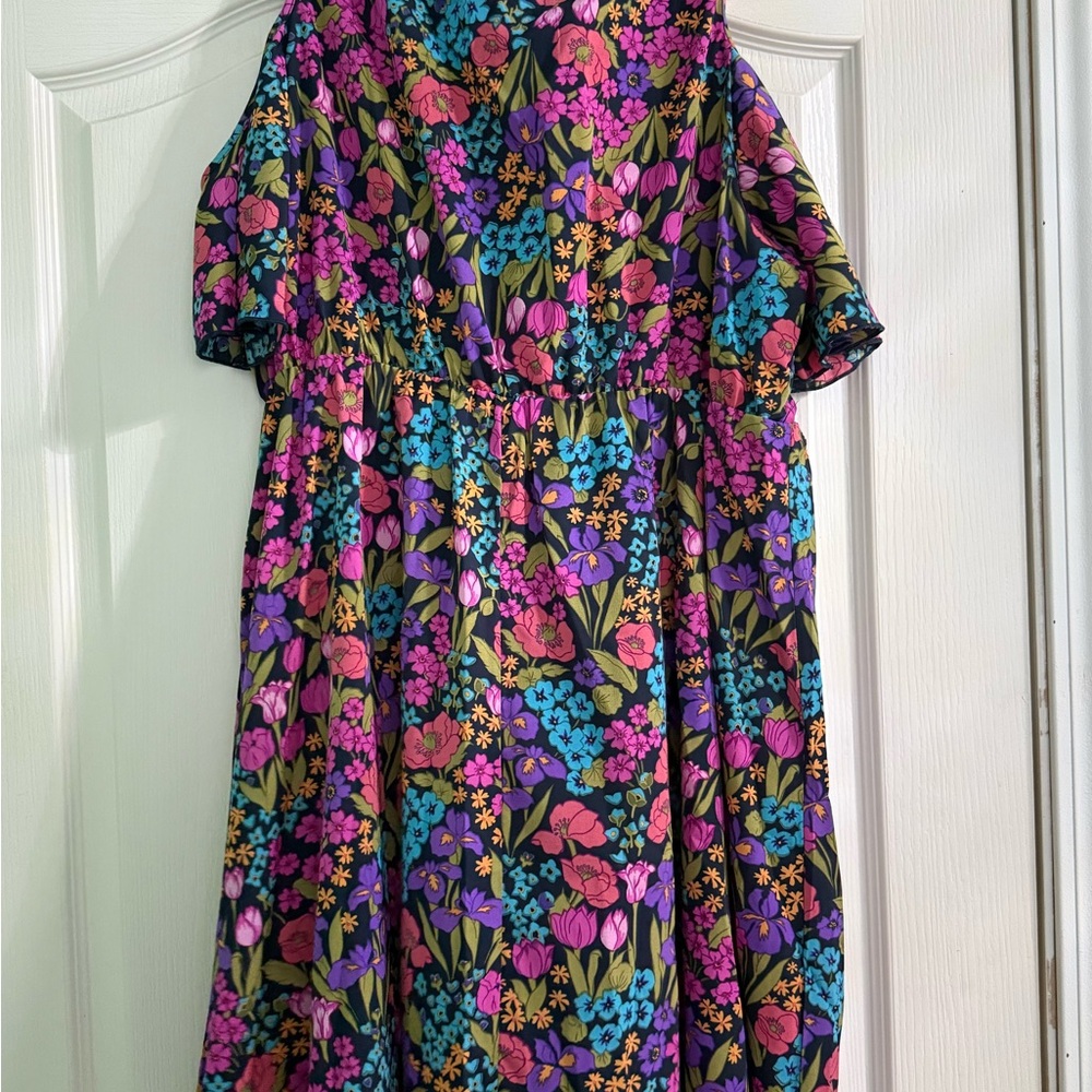 SHEIN Pink and Purple Puff Sleeve Cold Shoulder Sundress